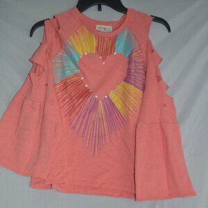 Girls sweater XL 18 pink heart jems cut out flared sleeves new